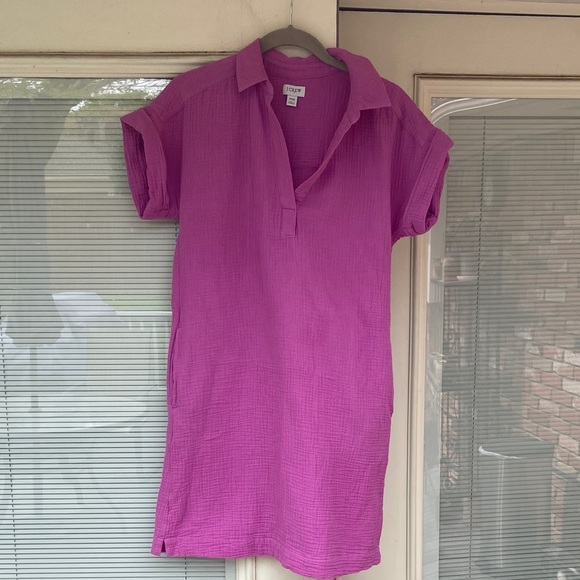 J. Crew Dresses & Skirts - J. Crew Women’s XXS Fuchsia Gauze 💯 Cotton Shirt Dress with pockets